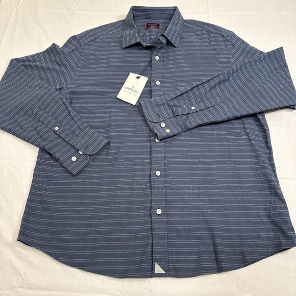 UNTUCKit  Palmer Slim Fit Slate Blue Striped Cotton Flannel Shirt MEN XL NWT - Picture 1 of 11